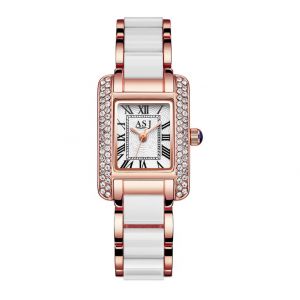 Joielavie Montre Rectangulaire Femme Strass Chiffre Romain Étanche Quartz Bracelet en Céramique Alliage Verre Minérale Cadeau - Or Rose (Joielavie, neuf)