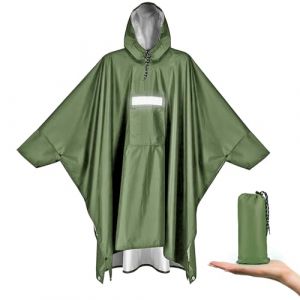 Vankarr Poncho Pluie Imperméable avec Capuche et Poche Cape de Pluie Réutilisable Poncho Légère Respirant Veste Coupe-Pluie avec Bande Réfléchissante Poncho de Pluie Unisexe (Vert) (Gazmoonwalk Trade Kft., neuf)
