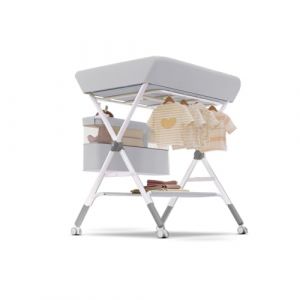 Table à Langer Pliable 2-en-1 avec Baignoire Intégrée - Structure Acier Renforcé 25 kg - Panier de Rangement Latéral Ergonomique 0-12 Mois (Gris) (Xilean, neuf)
