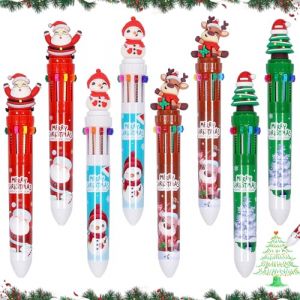 Stylos &agrave; bille de No&euml;l, 8 Pi&egrave;ces Stylos de No&euml;l R&eacute;tractables Stylo 10 Couleur, Bonhomme de Neige, P&egrave;re No&euml;l, Renne pour &Eacute;tudiants Bureau Cadeau F&ecirc;te de No&euml;l Fournitures Papeterie Stylos Noel Ensemble (Pundera, neuf)