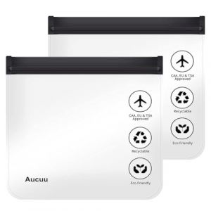 Aucuu Trousse de Toilette Transparente Femme, 20x20cm Kit Voyage Avion Cabine Sac &agrave; Liquide 1L Pochette Transparente Voyage, Sac de Voyages Transparent Trousse pour Liquides Femmes & Hommes (Aucuu&reg;-EU, neuf)