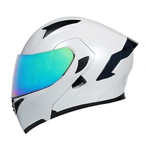 Woljay Casque intégral du visage moto casque modulaire Casque moto intégrée double visière pour adultes hommes femmes cyclomoteur DOT ECER22-05 (White-Multicolor Visor,XL) (Woljay Trading, neuf)
