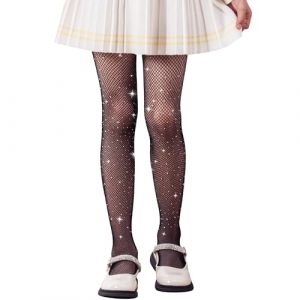 LOLANTA 2-Pack Collants Résille Filles, Collants Strass Étincelants pour Enfants Bas de Concours de Danse, Noir scintillant, 8-13 ans, XL (LOLANTA, neuf)