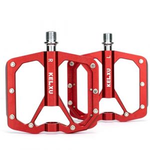 Kelxu P&eacute;dales V&eacute;lo &agrave; 3 Roulements, Usin&eacute;es CNC Aluminium 9/16" P&eacute;dales Plates VTT avec Clous antid&eacute;rapants Amovibles pour Route/BMX, Rouge (YemoSeiko, neuf)