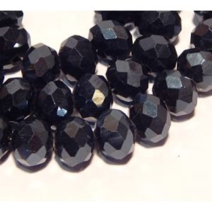 Perlin Lot de 65 perles en cristal tch&egrave;que de Boh&ecirc;me - 8 x 6 mm - Perles tch&egrave;ques &agrave; facettes, rondes, &agrave; facettes, noires m&eacute;tallis&eacute;es (Perlinshop, neuf)