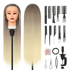 Tete a Coiffer, 28 inch 100% de Cheveux Synthétiques Têtes d'exercice Tête À Coiffer Coiffure Cosmétologie tete a coiffer professionnelle Poupée avec Support + Ensemble de Tresse (Golden) (Guangzhouxinfeifazhipinmaoyiyouxiangongsi, neuf)