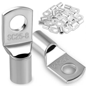 20 Pièces 25mm² Cosses Tubulaires M8 Cosses Annulaires, Cosses à Sertir a Oeil à Anneau, Œillet en Cuivre Étamé Cosse à Sertir pour Câble Électrique (Dawene store, neuf)