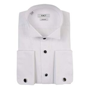 Xact Chemise de Smoking Formelle pour Hommes avec Poignets Doubles - Boutons de Manchette Inclus (White - Wing Collar - Black Buttons) 42 (Xact Clothing, neuf)