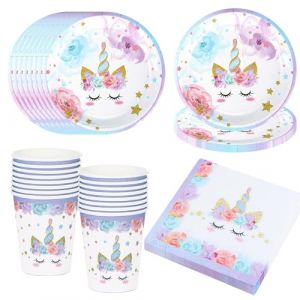 Bikasun Vaisselle De F&ecirc;te Licorne, Licorne Trousse D'Anniversaire Pour Enfants, Anniversaire Unicorn Decoration Vaisselle Licorne Tasse Assiette Serviettes Accessoires De Baby Shower Pour 16 Invit&eacute;s (BIKASUN, neuf)