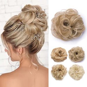 TESS Postiche Cheveux Naturel Postiche Chignon Blond Naturel Postiche Chignon Décoiffé Chouchou Postiche Chignon Extension Chignon Bouclé Faux Chignon En Caoutchouc,40 g,Blond Doré+Blond Blanchi (TESS Official, neuf)