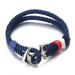 HALUKAKAH ● Voile ● Bracelet en Corde de Nylon pour Homme Couleur Rouge Multicolore Couleur Bleu Marine Fermoir D'ancre en Argent Fait à la Main 8.26"/21cm avec Coffret Cadeau Gratuit (Pozeti(eu), neuf)