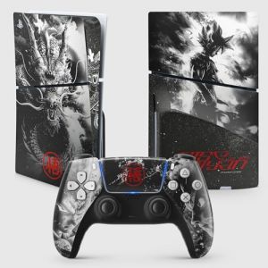 Sticker PS5 Guerrier Dragon, Autocollant pour Playstation 5 Manga, Console et Manette, Edition Slim Disque, Skin Guerrier PS5 (1 Manette) (Hellocom34, neuf)
