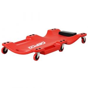GEPCO Chaise longue d'atelier, 100 cm, planche &agrave; roulettes en plastique avec forme ergonomique, appuie-t&ecirc;te rembourr&eacute; et &eacute;tag&egrave;res &agrave; outils, capacit&eacute; de charge 150 kg, 6 roulettes pivotantes, table de (gepco, neuf)
