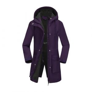 NSICBMNO Vestes imperm&eacute;ables pour femme avec doublure en polaire - Manteau de pluie long parka chaud coupe-vent thermique - Manteau d'hiver &agrave; capuche avec fermeture &eacute;clair int&eacute;grale - Trench long avec (NSICBMNO - IUsure, neuf)