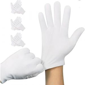 Lot de 3 paires de gants en coton - Gants hydratants blancs - Gants en coton blanc pour mains s&egrave;ches, hydratant, ecz&eacute;ma cosm&eacute;tique, gants en tissu &eacute;lastique pour mains s&egrave;ches, L (VEEPOLE, neuf)