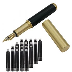 SIPLIV Stylo plume fait à la main en laiton et bois - Paragraphe court (85 mm) - Mini stylo de voyage de poche avec 20 cartouches d'encre noire - Noir (SIPLIV, neuf)