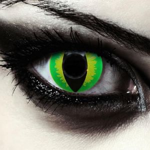 DESIGNLENSES lentilles de couleur vert pour halloween costume de serpent, 1 paire (2 pcs), yeux de chat sans correction + étui à lentilles "Green Dragon" (Designlenses, neuf)