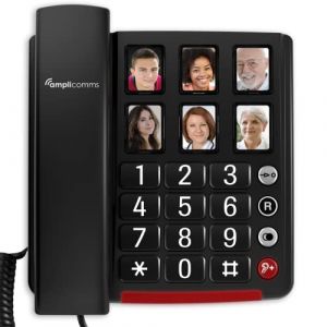 Amplicomms BigTel 40 Plus, téléphone Filaire à Grosses Touches, Six Touches de numérotation directe avec Photo, Audio Boost +40dB, sonneries Extra Fortes, Compatible avec Les Aides auditives (audilo, neuf)