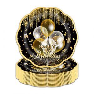 Lot de 50 assiettes en carton de 18 cm assiette jetable anniversaire - Assiettes de f&ecirc;te en papier - D&eacute;coration pour mariage, jardin, f&ecirc;te (Anniversaire noir) (jiayizhuangshi, neuf)