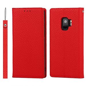 Copmob Coque Samsung S9,Etui Samsung S9,Cuir v&eacute;ritable Flip Portefeuille &Eacute;tui en Cuir,[3 Porte Cartes][Fermeture magn&eacute;tique],Clapet Housse Case Etui pour Samsung Galaxy S9 - Rouge (Copmob, neuf)
