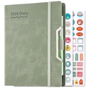 Agenda acad&eacute;mique 2026 A5 une page par jour, planificateur annuel quotidien et mensuel, agenda 2026 une page par jour de janvier &agrave; d&eacute;cembre, organisateur &agrave; couverture rigide avec porte-stylo, onglets (Give you, neuf)