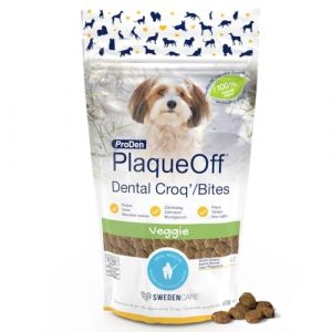 ProDen PlaqueOff Bouchées Dentaires pour Chiens – 60 g, Saveur Légumes, Élimine le Tartre et la Mauvaise Haleine, Nettoyant Dentaire et Anti-Tartre 100 % Naturel, Améliore la Santé Buccale Générale (Swedencare Ireland, neuf)