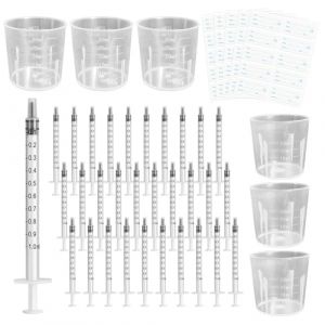 Seringue 1ml, 30 Seringue Colostrum Avec Bouchons, Sans Aiguille, Avec 3 Gobelets Doseurs De 20 Ml, 3 Gobelets Doseurs De 30 Ml Et 50 Étiquettes Adhésives, Seringue 1ml (LAPTEANU STORE S.R.L., neuf)