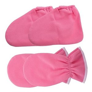 LIFKOME 4 Pièces Mitaines Et Protège-pieds De Paraffine Roses Pour Soin Des Mains Et Accessoires Spa Durables Et Réutilisables Et Isolants Thermiques Pour Hydratation (Yaeerang, neuf)
