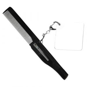 VICASKY Petit Peigne Pliable avec Miroir Porte-clés pour Hommes - Peigne à Barbe Dents Fines Portables Incassables Brosse à Moustache (Belicious Helper, neuf)