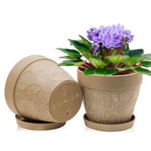 ZMTECH 20 cm Pots avec Soucoupes et Trous de Drainage, Pot de Plante Plastique Aspect Terre Cuite, Pot de Fleur Moyen avec Plateau pour Plantes d'Int&eacute;rieur Ext&eacute;rieur (Brun Clair, Lot de 2) (ZMTING, neuf)