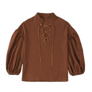 G&eacute;n&eacute;rique Halloween,Chemise m&eacute;di&eacute;vale pour gar&ccedil;on, &agrave; lacets, col montant, manches longues, tunique, costume de chevalier, haut viking, Ceinture non incluse,3-14 ans (JIANSIchuY, neuf)