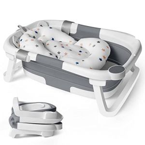 Baignoire Bebe Pliable Coussin Support Beignoire Bébé Pliante Pour Bain Douche Begnoire Enfant Reducteur Siège Hamac Bassine Réducteur Antiderapant Bouchon Confort Voyage 0-3 ans sur Pied Bathtub Gris (Joy MALL, neuf)