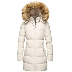 WenVen Manteau d'hiver Long pour Femme Veste matelass&eacute;e &eacute;paisse Veste matelass&eacute;e Chaude Parka d'hiver avec Capuche en Fausse Fourrure beige L (C'est&nbsp;la&nbsp;vie, neuf)