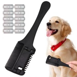 Peigne de rasage en PET - Outil &agrave; double lame - T&ecirc;te de peigne d'entretien - Poign&eacute;e ergonomique - Accessoire de coupe de cheveux s&ucirc;r et durable - Pinceau doux pour les pulpes de chat &agrave; poils longs (floint, neuf)