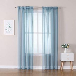 MIULEE 2 Panneaux Rideaux Voilages Tissu Polyester Doux Semi-Transparent Couleur Pure Voilage de Fen&ecirc;tre Lisse &Eacute;l&eacute;gant Chaleureux pour Chambre Salon Tige de Poche 140x245cm Nile Bleu (MIULEE HOME, neuf)