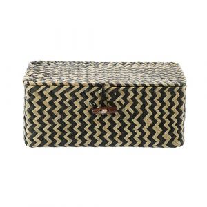 OLegei Panier de rangement en osier panier avec couvercle panier pour étagère boîte de rangement organisateur de table (noir, 26 x 16 x 10cm) (SunGiRay, neuf)