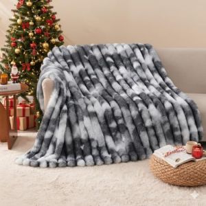 Vamcheer Couverture de Canap&eacute; Chaud - Plaid Canape Grande Taille, Couvre Lit Super Doux, Jete de Canape L&eacute;ger,Fausse Fourrure de Lapin, Tie-Dye Gris (Vamcheer, neuf)
