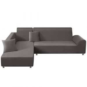 ShowyLive Lot de 2 Housses de Canapé Housse de Canape 3 Places avec Accoudoirs et 2 Housses de Coussin, pour Canapé en Forme de L, Canapé d Angle, Housse Meridienne (3Place + 3Place, Gris) (XYCEUStore, neuf)