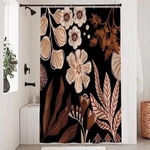 Uiiooazy Rideau Douche Noir, Rideau de Douche 120x200cm Anti Moisissure Abstrait Fleur Rose Boheme Rideaux de Baignoire Tissu Lavable Imperméable Polyester Rideaux Salle de Bain avec 8 Crochets (dongguibinjingpinxiaodianpu, neuf)