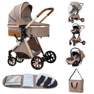 ALYIKOU-poussette 3 en 1，Combinaison pliable poussette 3 in 1，poussette bebe 0 a 3 ans Housse de pluie, sac Mommy, moustiquaire, accessoires de siège, adaptateur universel (LV9 Kaki) (ALYIKOU BRAND, neuf)