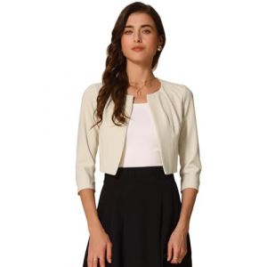 Allegra K Bol&eacute;ro en Mousseline Femme Blazer Court de Bureau &agrave; Haussement d'&Eacute;paules et &agrave; Manches 3/4 Cardigan L&eacute;ger Court Pliss&eacute; sans Col Abricot XL (Allegra K FASHION, neuf)