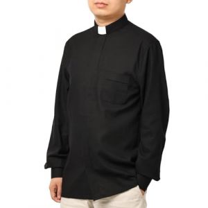 BPURB Chemise Clerg&eacute; Pr&ecirc;tre pour Homme Col Romain &eacute;glise Catholique Pasteur Pr&eacute;dicateur Ministre Clergyman Chemises, Manches Longues Noir, 44 (The BPURB Store, neuf)