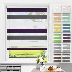 Allesin Store Enrouleur Jour Nuit sans Per&ccedil;age, Facile &agrave; Installer avec Clips pour Fen&ecirc;tre ou Porte, 40l x 120L cm, Largeur du Tissu 40 cm, Blanc-Anthracite-Aubergine (Allesin FR Store, neuf)