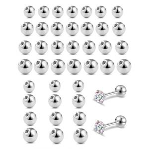 MYGLOAR Jeu de 40 boules de perçage, boule de perçage en acier chirurgical de 1,2 mm, boule de vis à billes de remplacement en argent, acier chirurgical, boule de remplacement en argent, (3/4/5/6/mm) (GAO JIA  DE  DIAN, neuf)