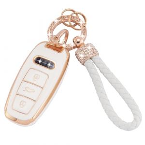 Koaudb Housse pour clés de Voiture pour Audi A6 A6L A7 A8 A8L Q7 Q8 S6 S7 SQ7 SQ8 RS6 RS7 E-Tron 3 Boutons Housse de Protection pour clés en TPU Souple avec Cordon pour Porte-clés (Ad-3L) (Koaudb, neuf)