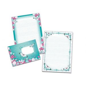 Limonia Lot de 2 blocs de papier à lettre pour filles : papillons et fleurs (1 coloré, 1 à colorier, A5, 25 feuilles + 25 enveloppes) (LIMONIA, neuf)