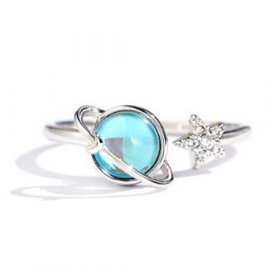 ARHZ Bague Pierre De Lune Pour Femme Fille Bague Argent 925 Rotatif,Rond Coeur Pierre Pr&eacute;cieuse Bague Bijoux,bague anti stress (ARHZ, neuf)