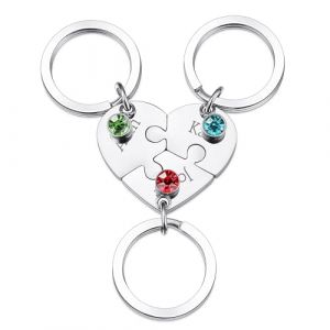 OTXIXTO Porte-cl&eacute;s Pi&egrave;ce Puzzle Coeur Argent Personnalis&eacute; Porte-cl&eacute;s Puzzle Coeur 3 Noms Personnalis&eacute; avec 3 Pierres de Naissance Cadeaux de Ensemble de Bijoux de Porte-cl&eacute;s Grav&eacute;s en Acier Inoxydable (OTXIXTO, neuf)