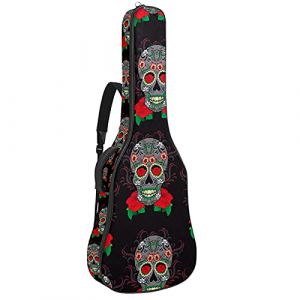 Housse de transport pour guitare avec bandouli&egrave;re r&eacute;glable - Pour guitare basse classique de moins de 106 cm - Motif cr&acirc;ne floral vintage (Galens, neuf)