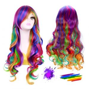 Perruque Colorée,Perruque Femme,Perruque Long Ondulé,Déguisement Arc-en-ciel de Carnaval Femme (shuokang, neuf)